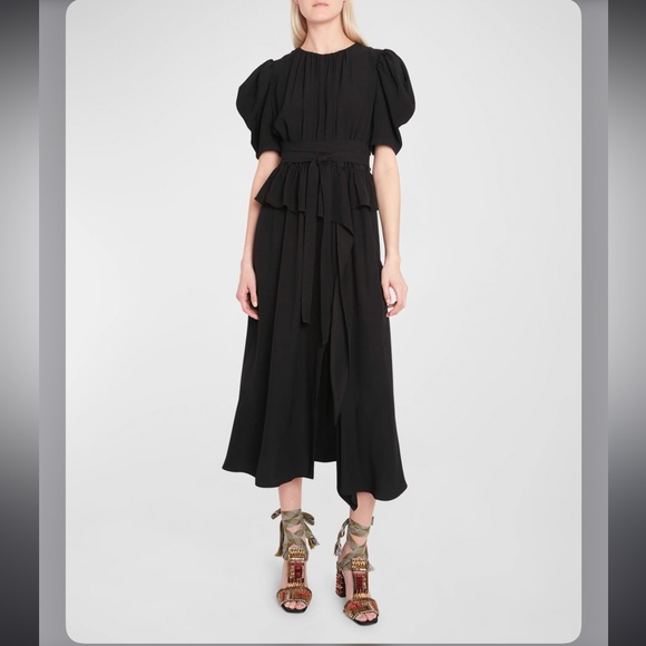 Ulla Johnson Marion Puff Sleeve Belted Peplum Midi Dress - Picture 2 of 12